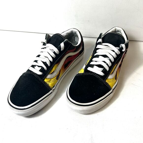 Vans Old Skool Flames Mens 7 Black Suede Canvas sneaker Shoes Lace Up Womens 8.5 - Picture 2 of 12